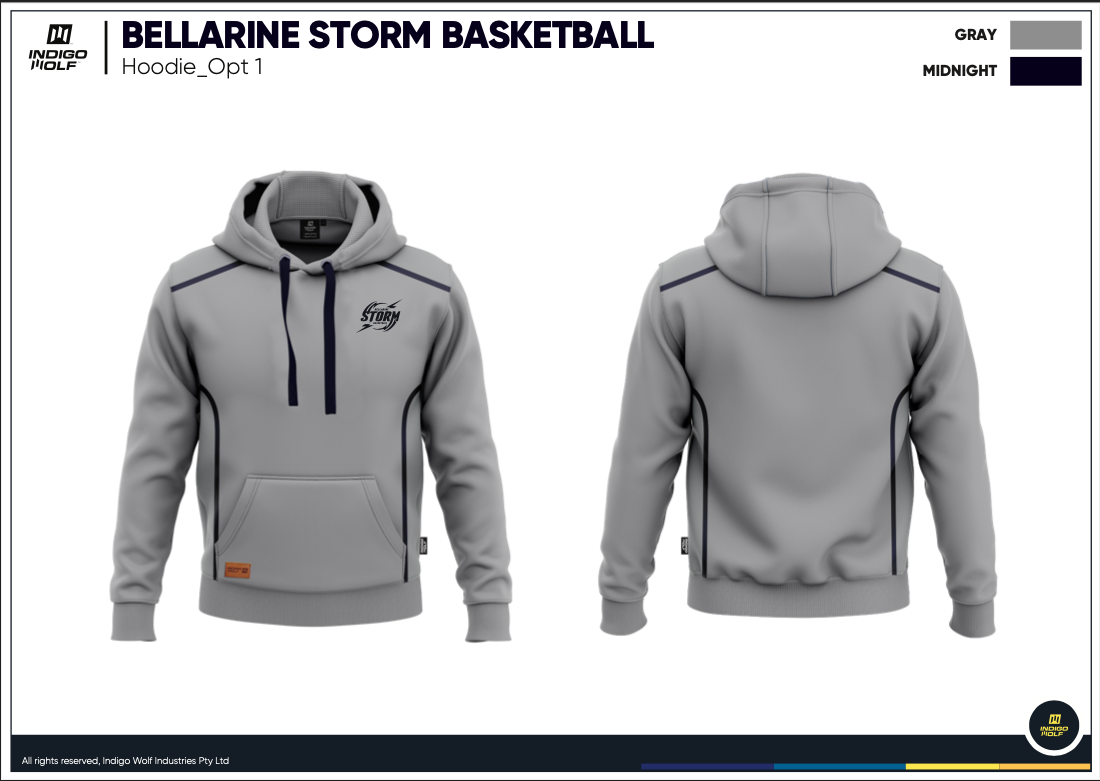 Bellarine Storm Hoodie (Grey) - Bellarine Peninsula Basketball Association